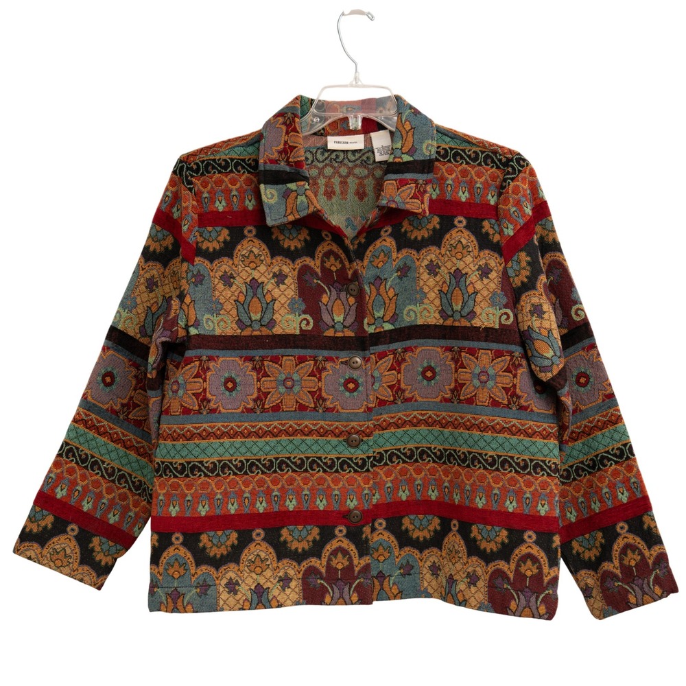 VTG Tapestry Jacket Sz L Eclectic Boho Victorian Retro Ethnic Tribal Artsy 90s